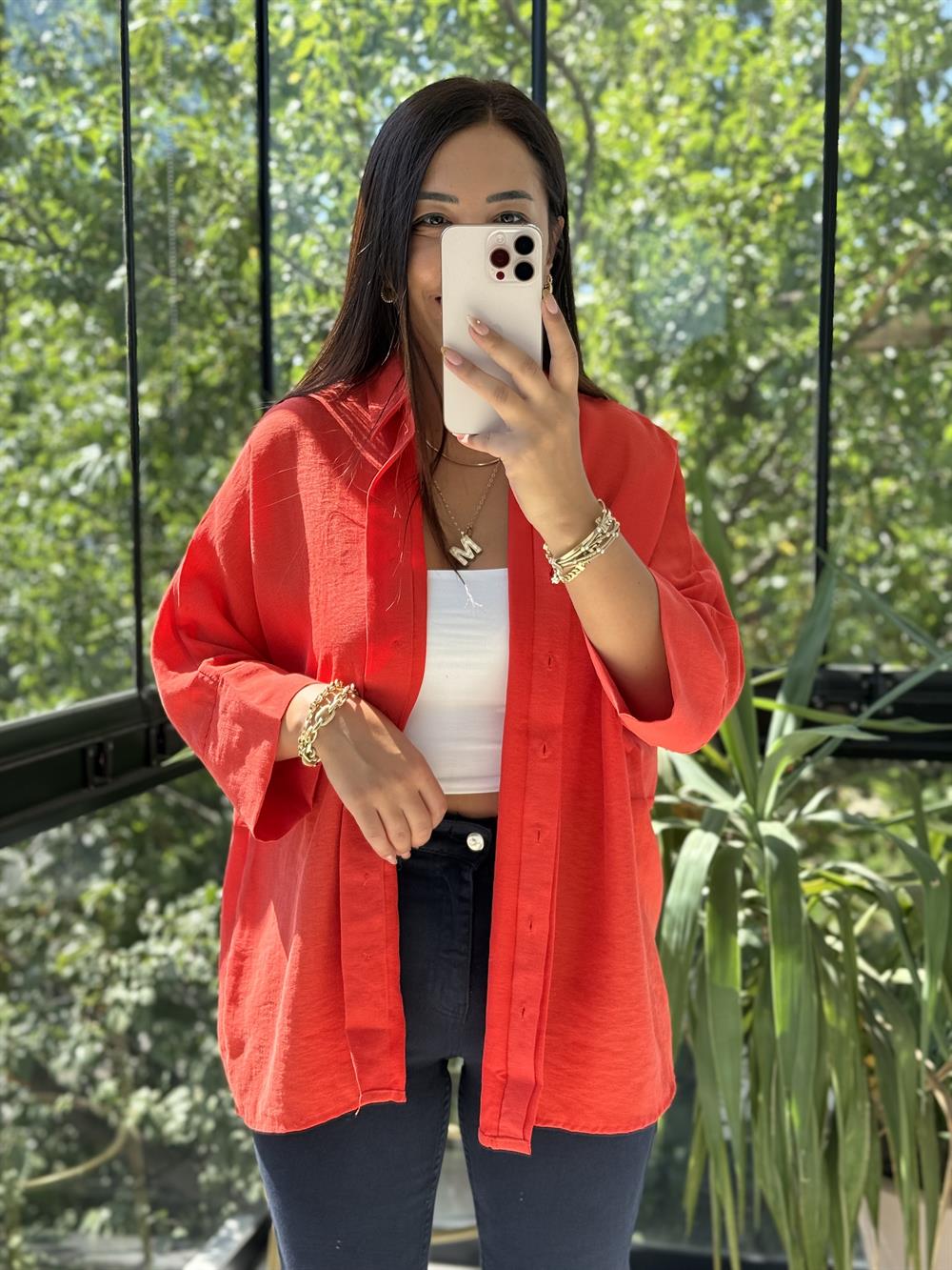 Lüx Seri Oversize Gömlek Turuncu