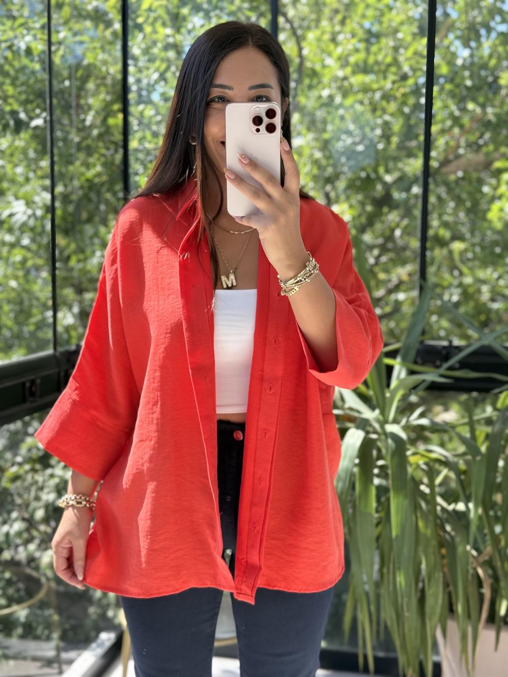 Lüx Seri Oversize Gömlek Turuncu