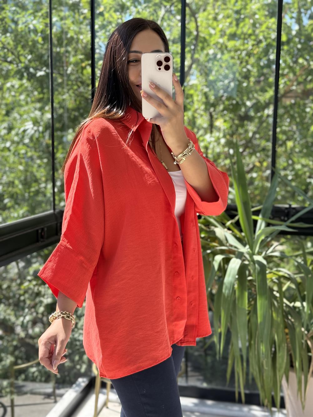 Lüx Seri Oversize Gömlek Turuncu