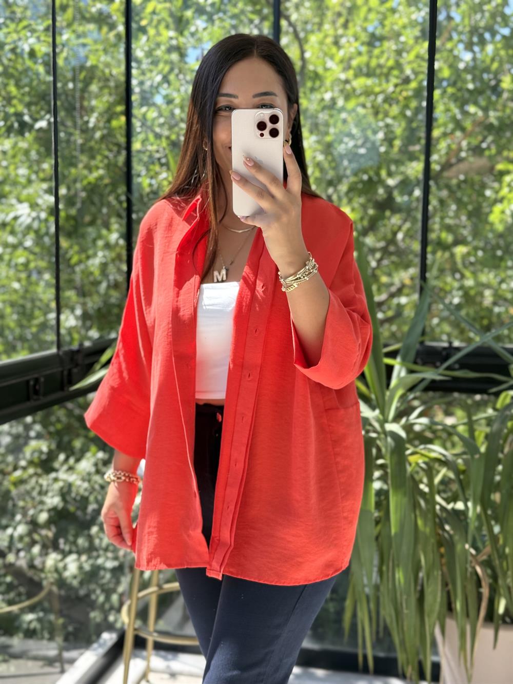 Lüx Seri Oversize Gömlek Turuncu