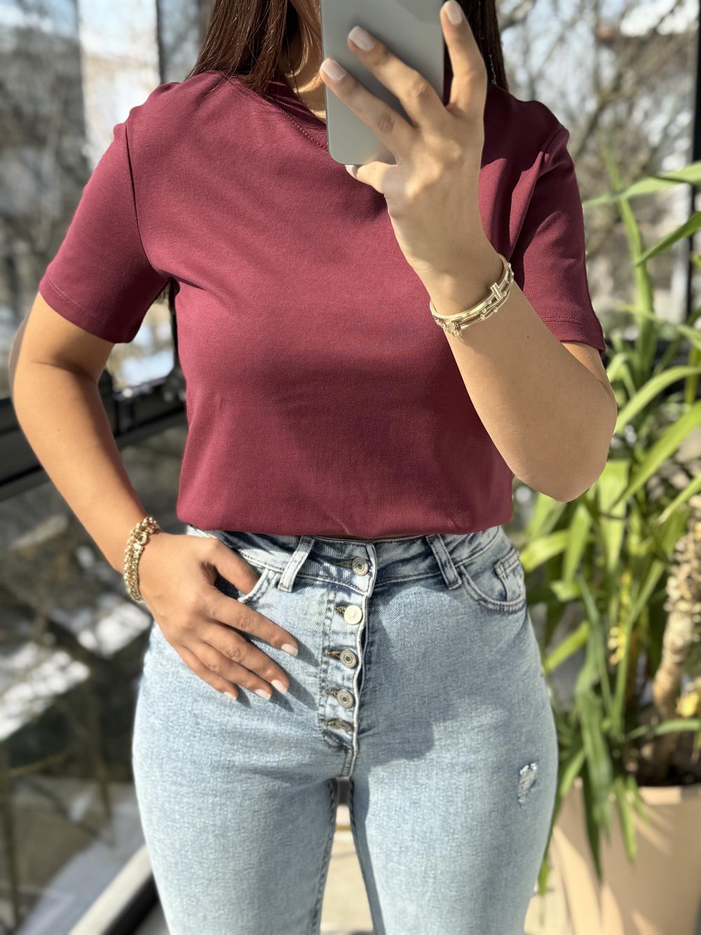 Massi Basic Tişört Bordo