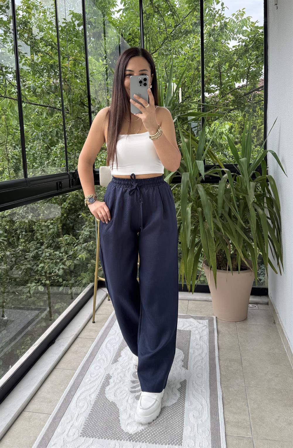 Massi Keten Pantolon Lacivert