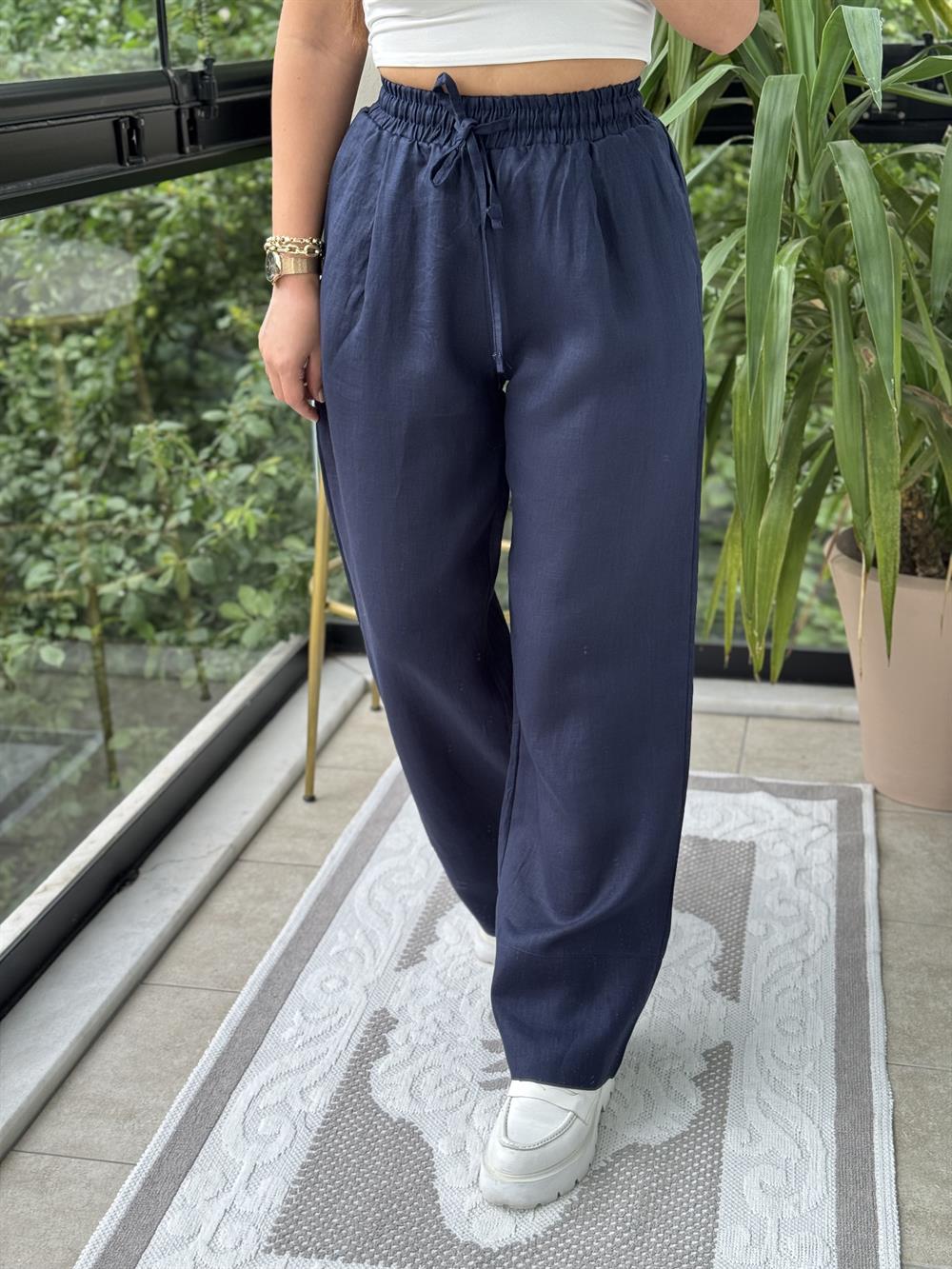 Massi Keten Pantolon Lacivert