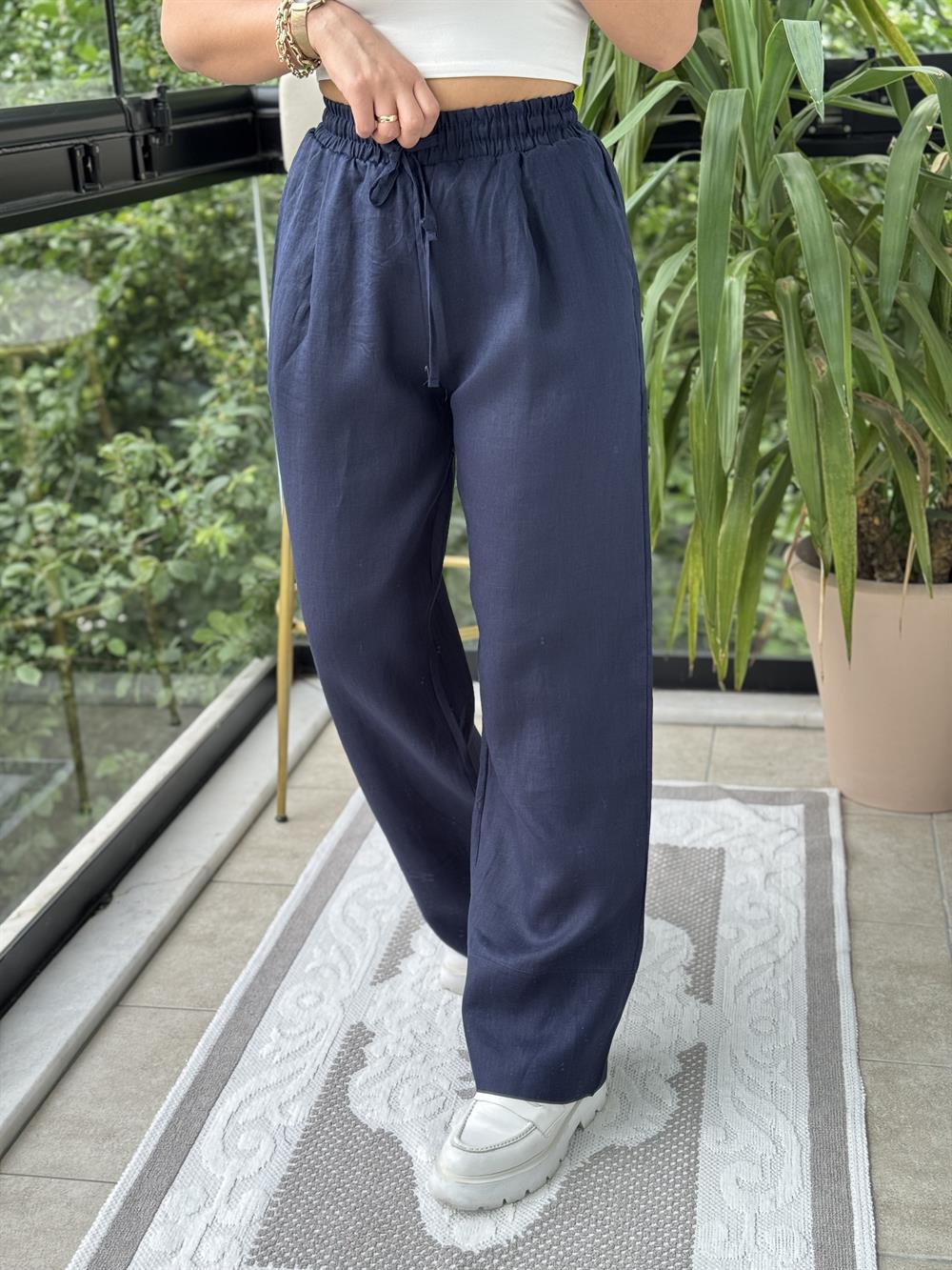 Massi Keten Pantolon Lacivert