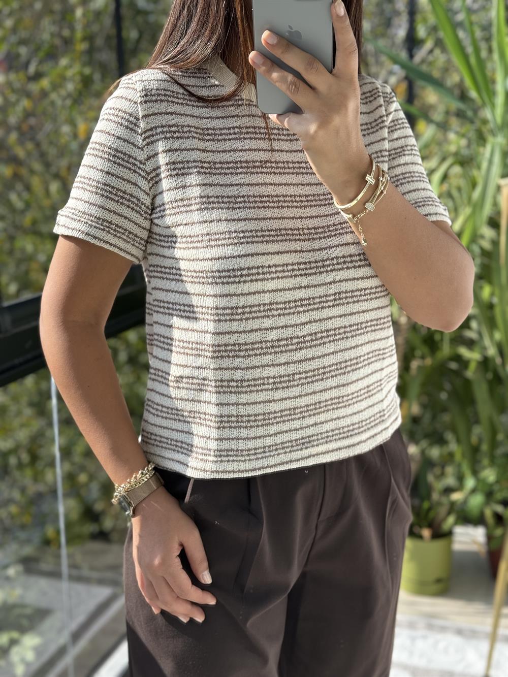 Massi Kısa Kol Triko Bej