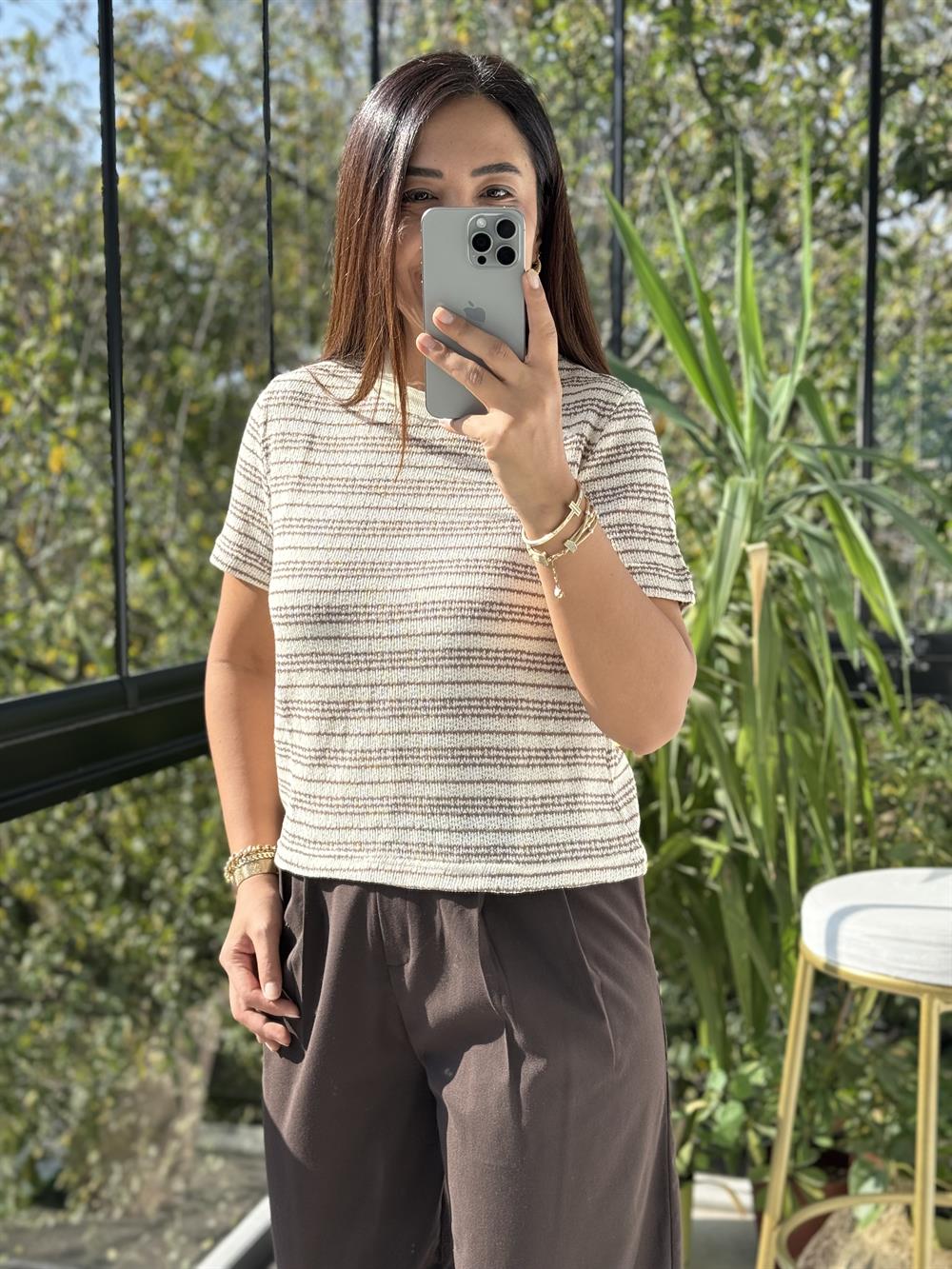 Massi Kısa Kol Triko Bej