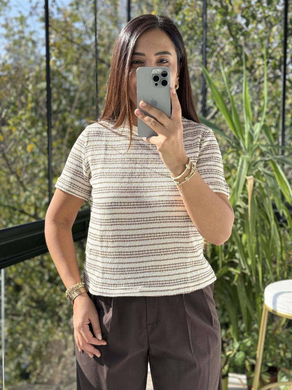 Massi Kısa Kol Triko Bej