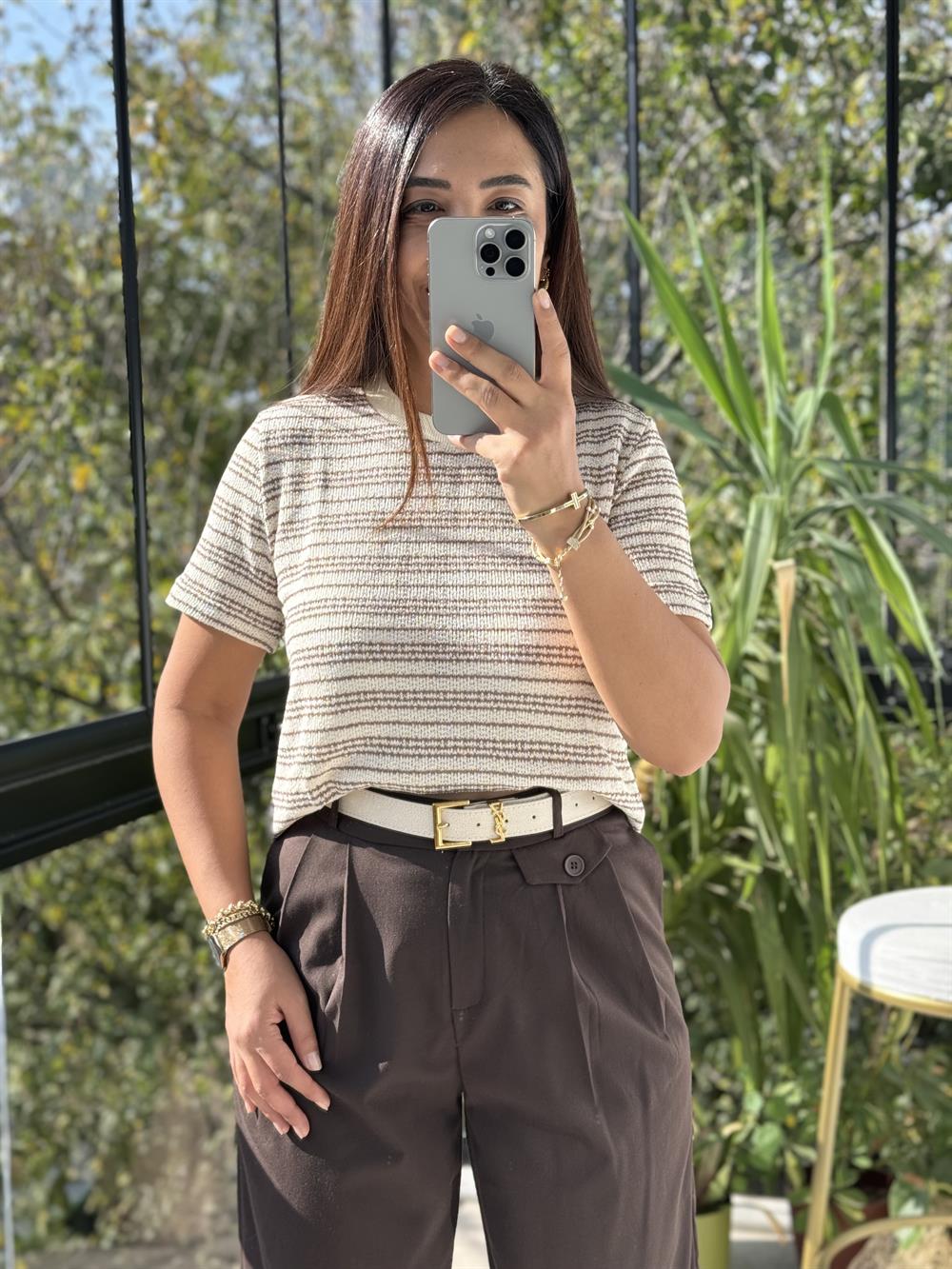 Massi Kısa Kol Triko Bej