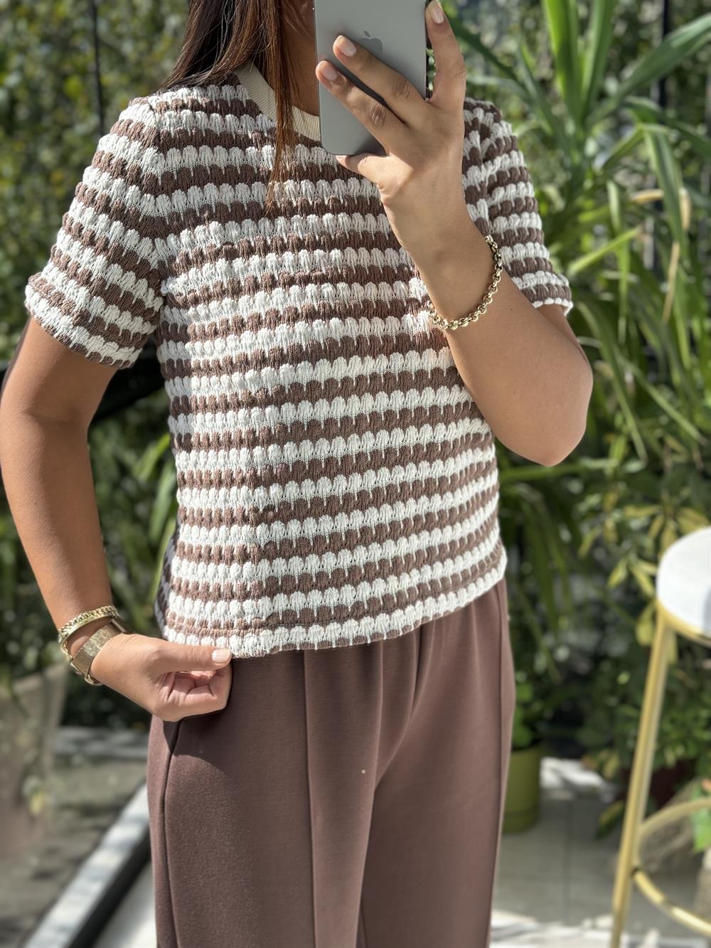 Massi Kısa Kol Triko Kahve