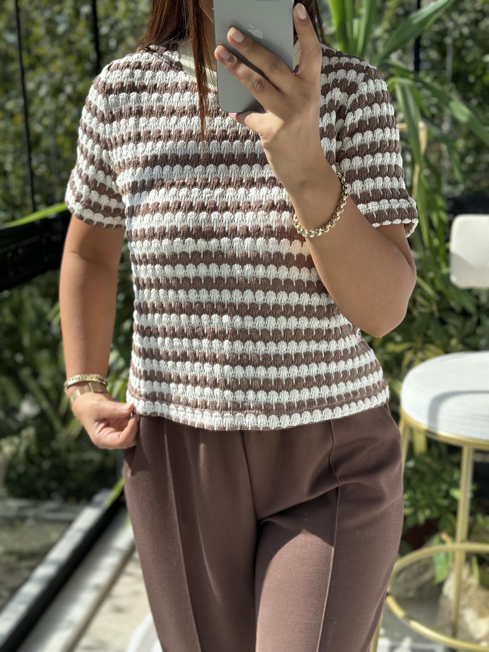 Massi Kısa Kol Triko Kahve