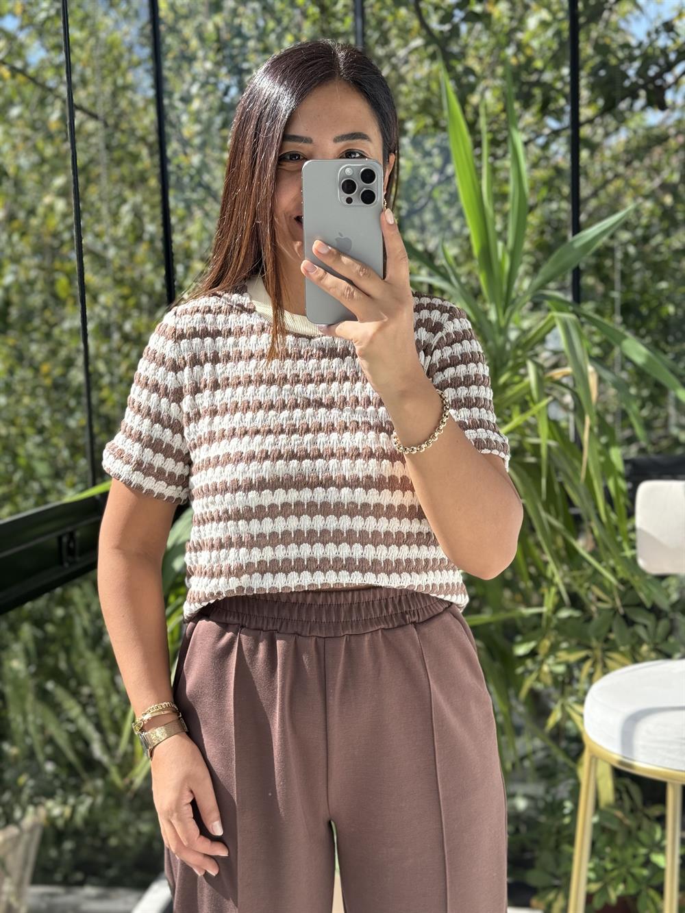 Massi Kısa Kol Triko Kahve