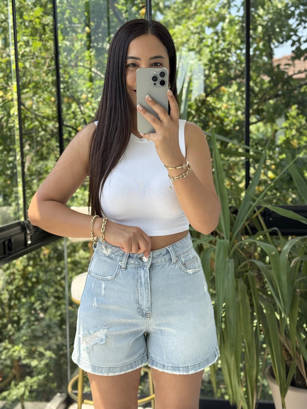 Mini Denim Şort Açık Mavi