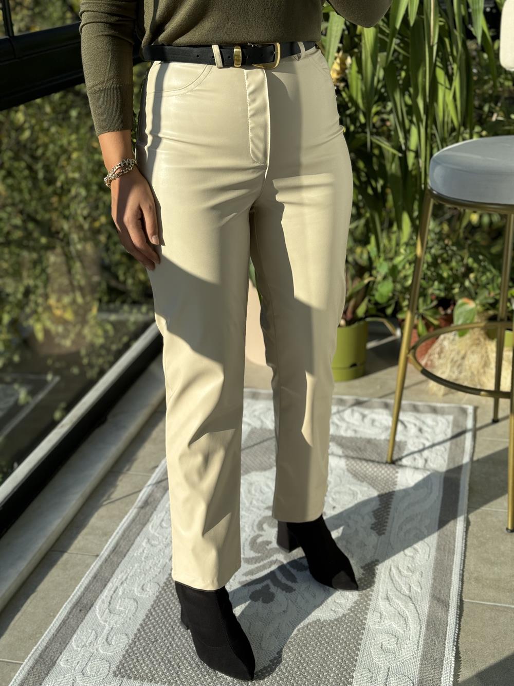 Mng Deri Pantolon Bej