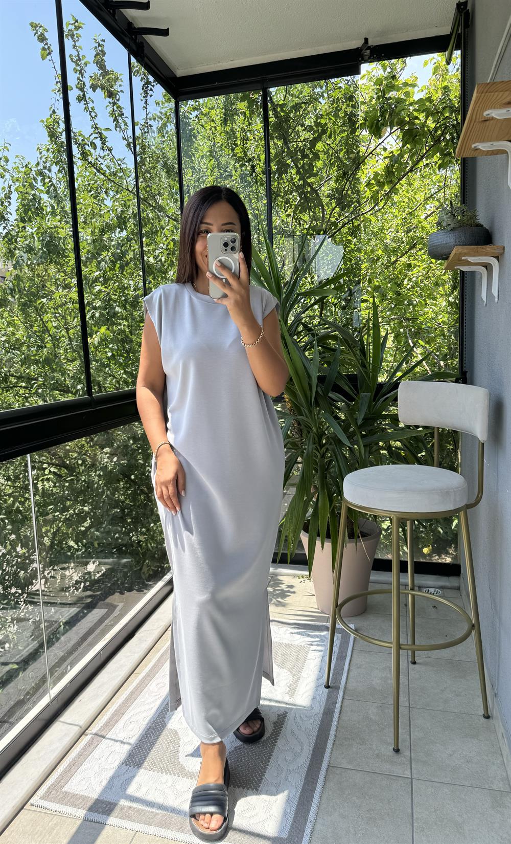 Modal Kumaş Elbise Gri