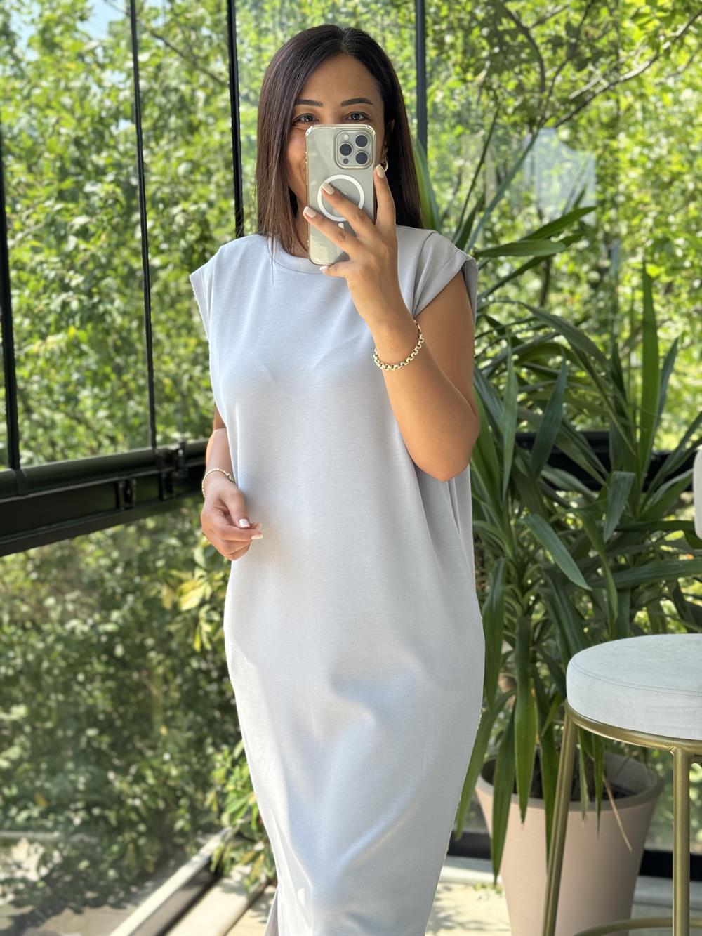 Modal Kumaş Elbise Gri