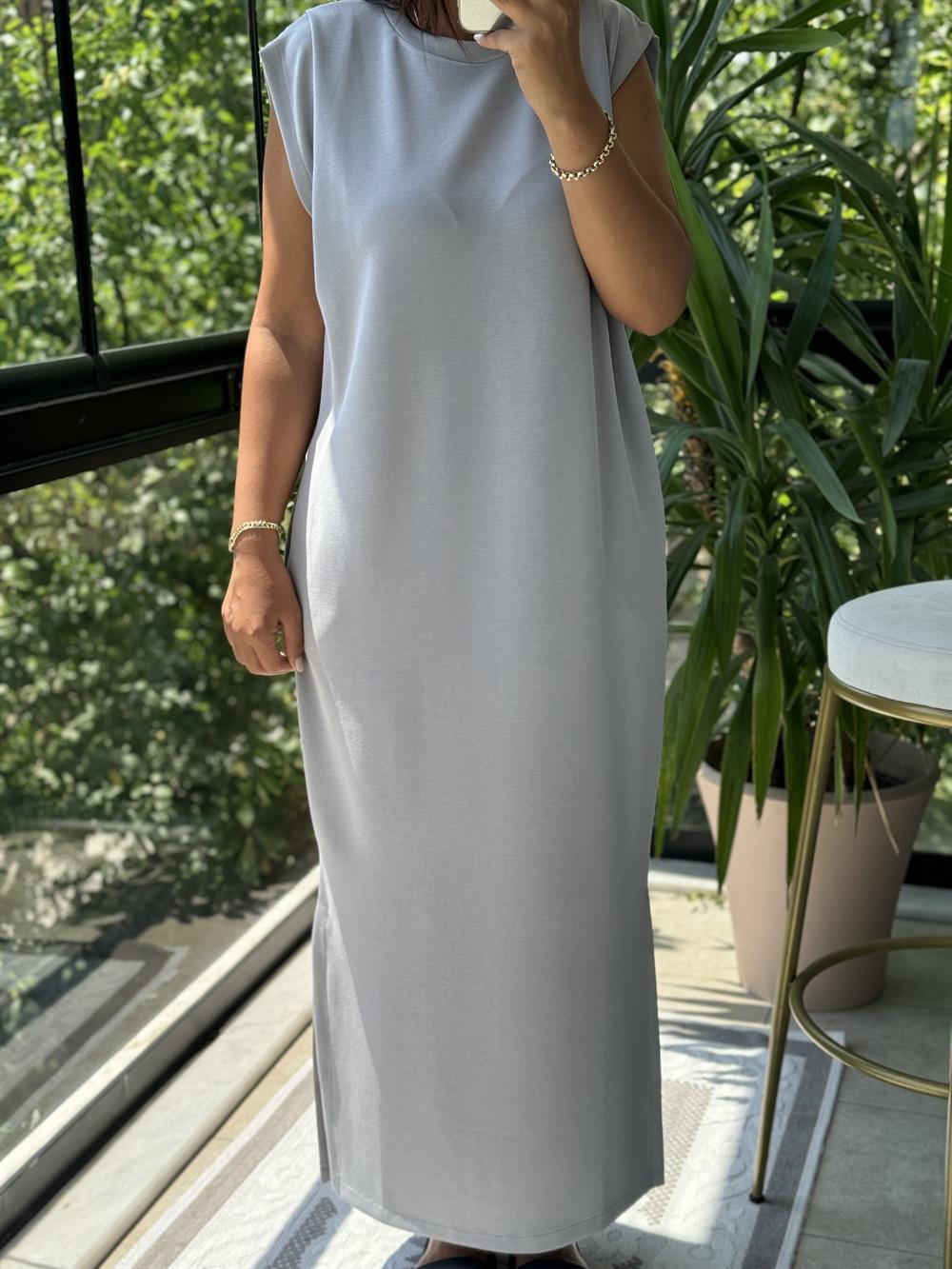 Modal Kumaş Elbise Gri