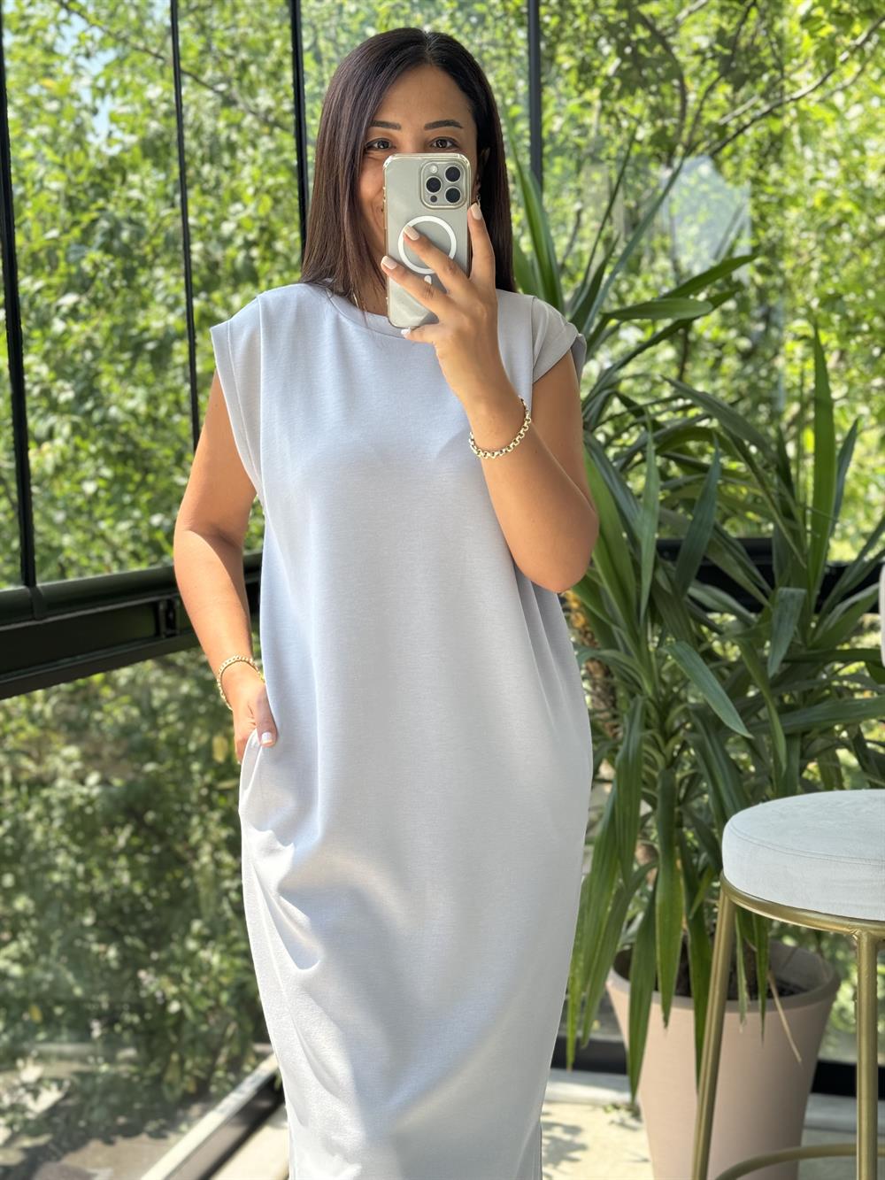 Modal Kumaş Elbise Gri