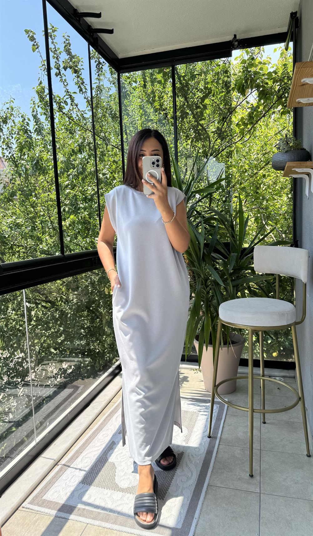 Modal Kumaş Elbise Gri