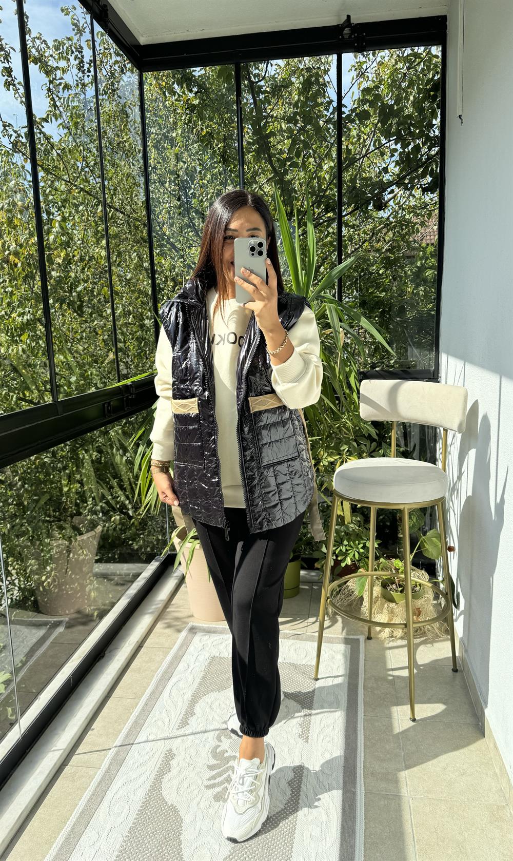 Moncler Trikolu Yelek Siyah