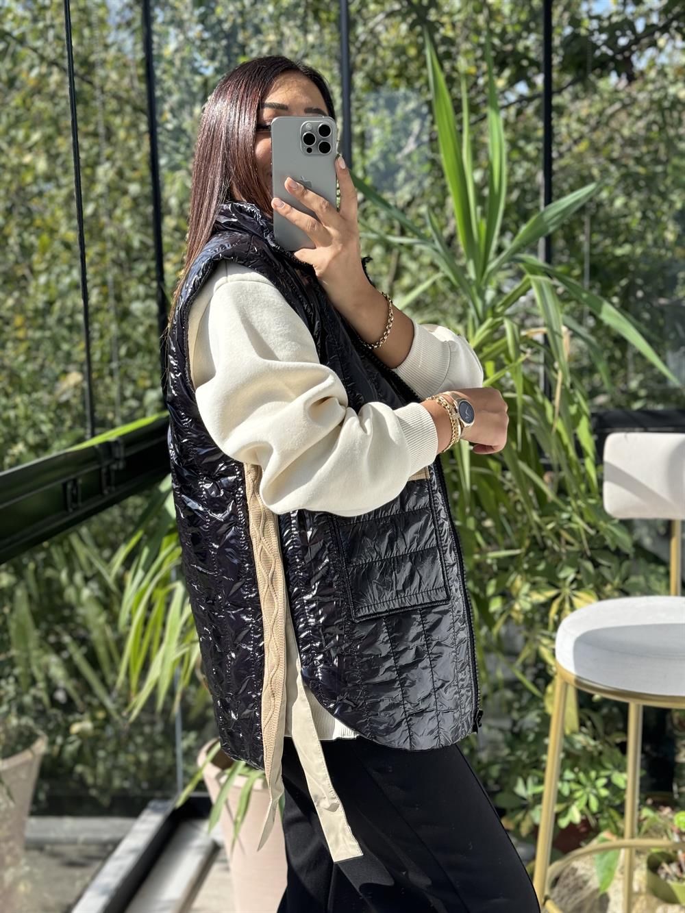 Moncler Trikolu Yelek Siyah