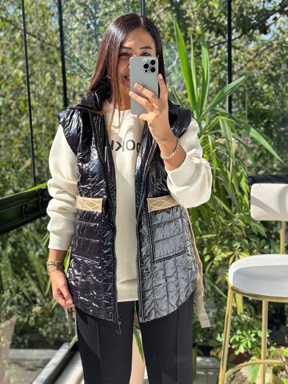 Moncler Trikolu Yelek Siyah