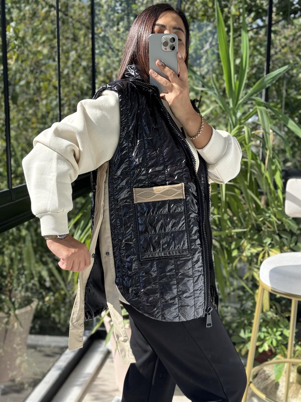 Moncler Trikolu Yelek Siyah