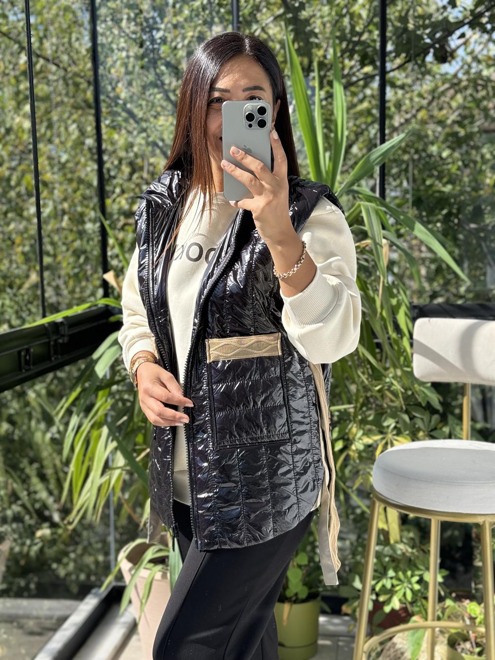 Moncler Trikolu Yelek Siyah