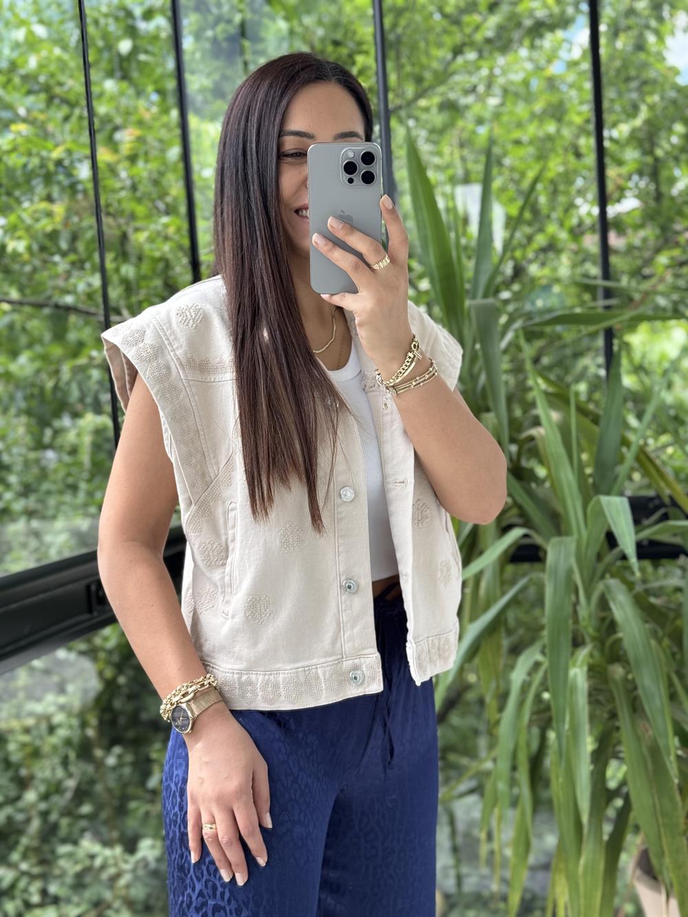 Nakışlı Yelek Bej