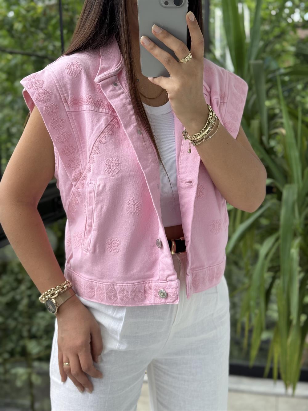 Nakışlı Yelek Pembe