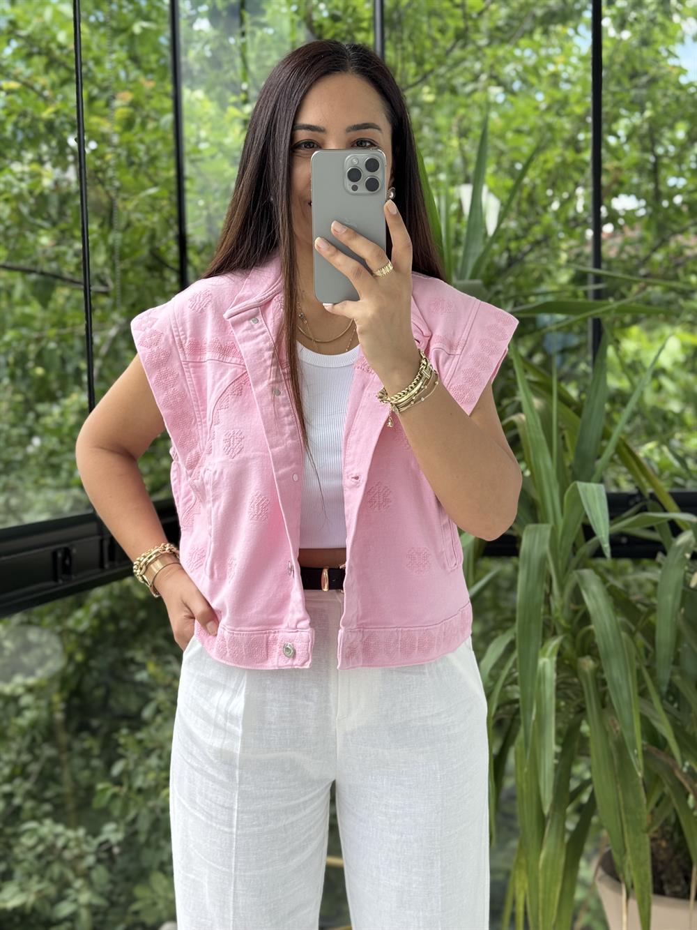 Nakışlı Yelek Pembe