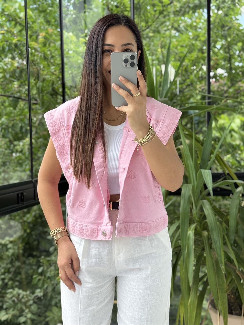 Nakışlı Yelek Pembe