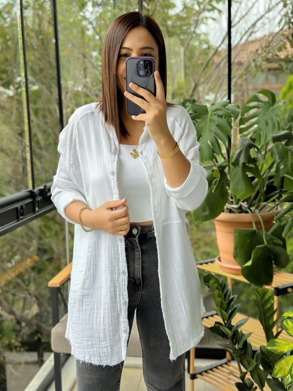 Natural Hırka Gömlek  Beyaz