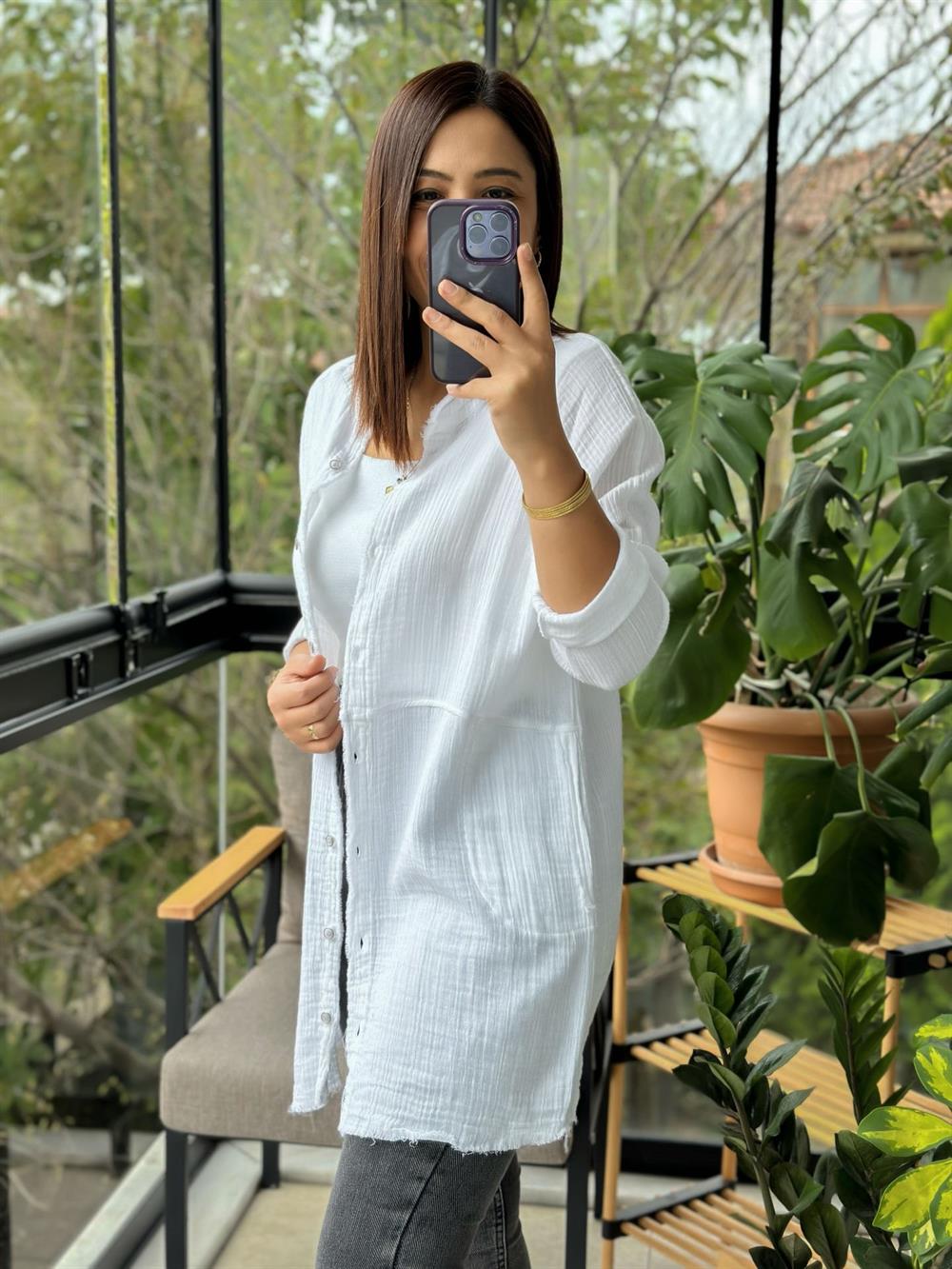 Natural Hırka Gömlek  Beyaz