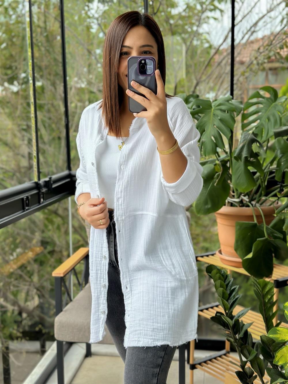 Natural Hırka Gömlek  Beyaz