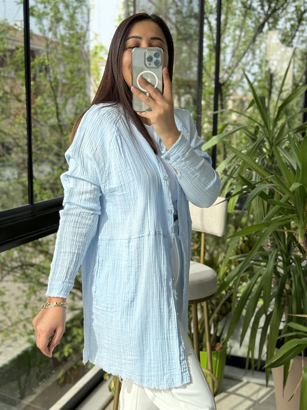 Natural Hırka Gömlek Bebe Mavi