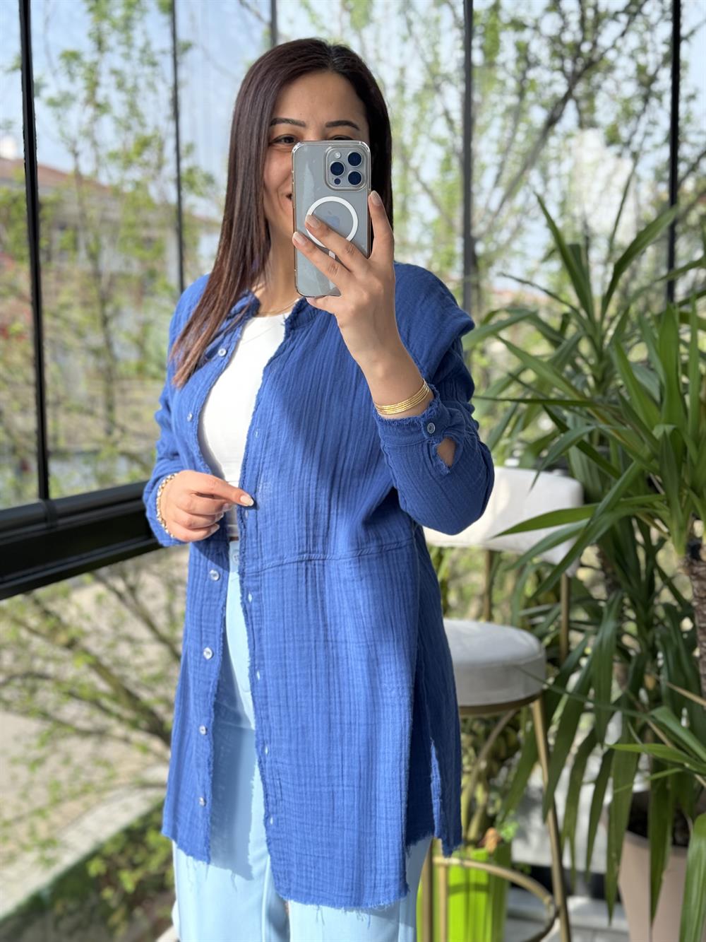 Natural Hırka Gömlek İndigo