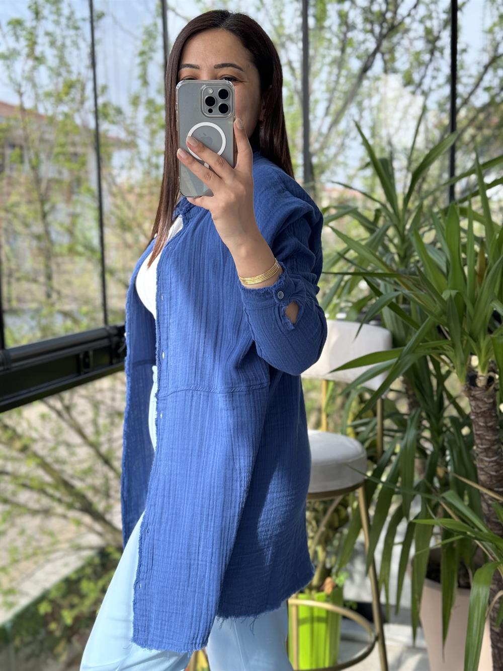 Natural Hırka Gömlek İndigo