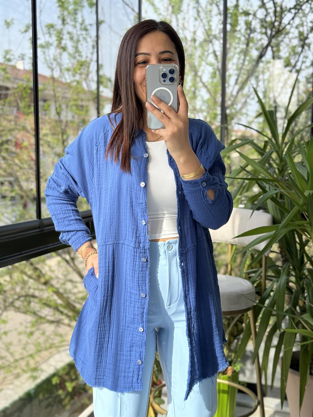 Natural Hırka Gömlek İndigo