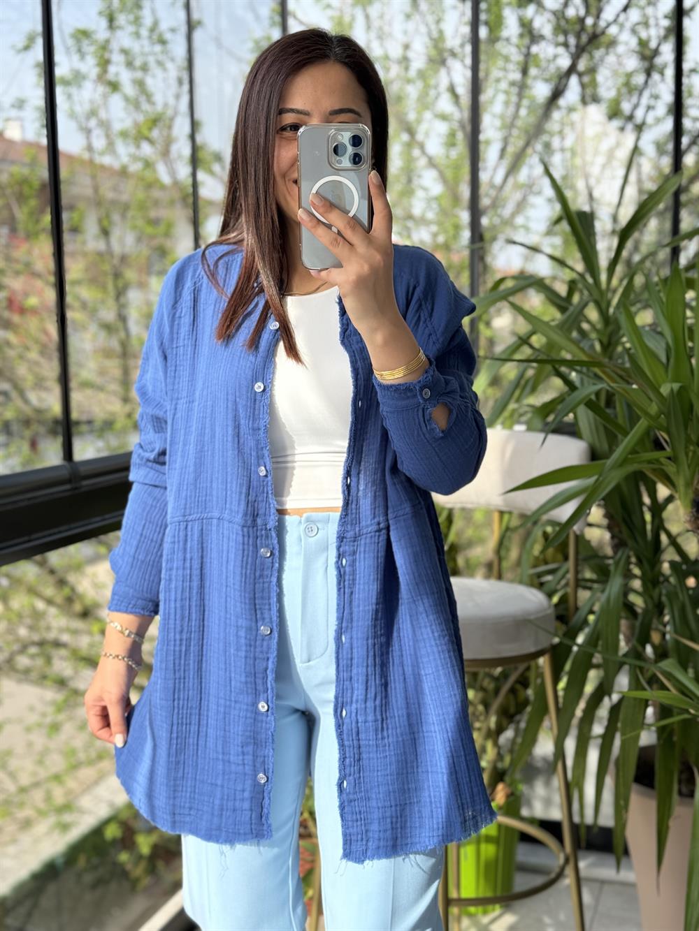 Natural Hırka Gömlek İndigo