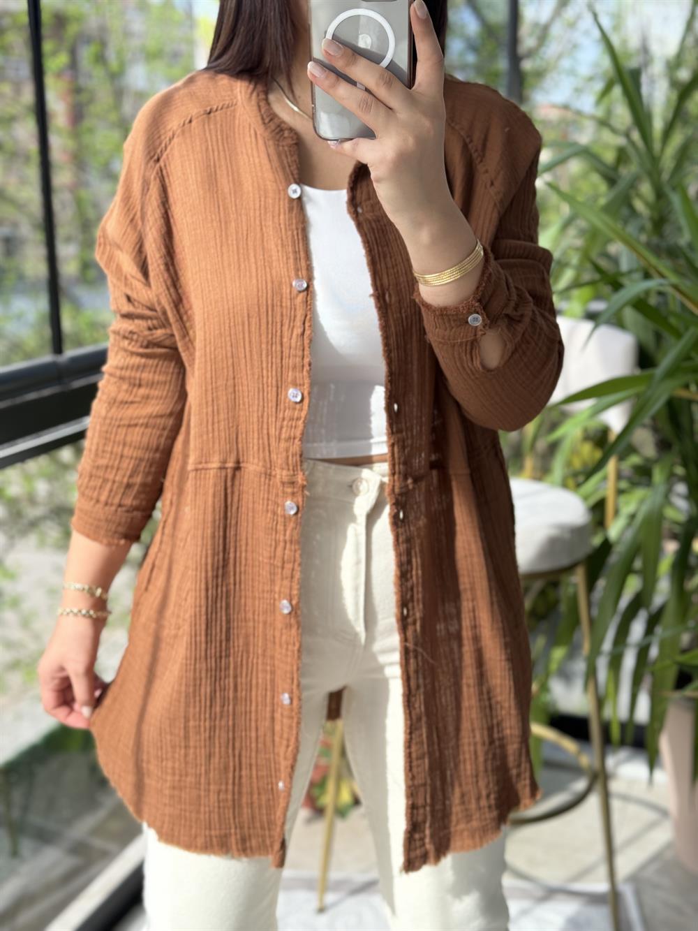 Natural Hırka Gömlek Kahve