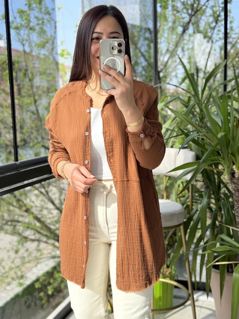 Natural Hırka Gömlek Kahve