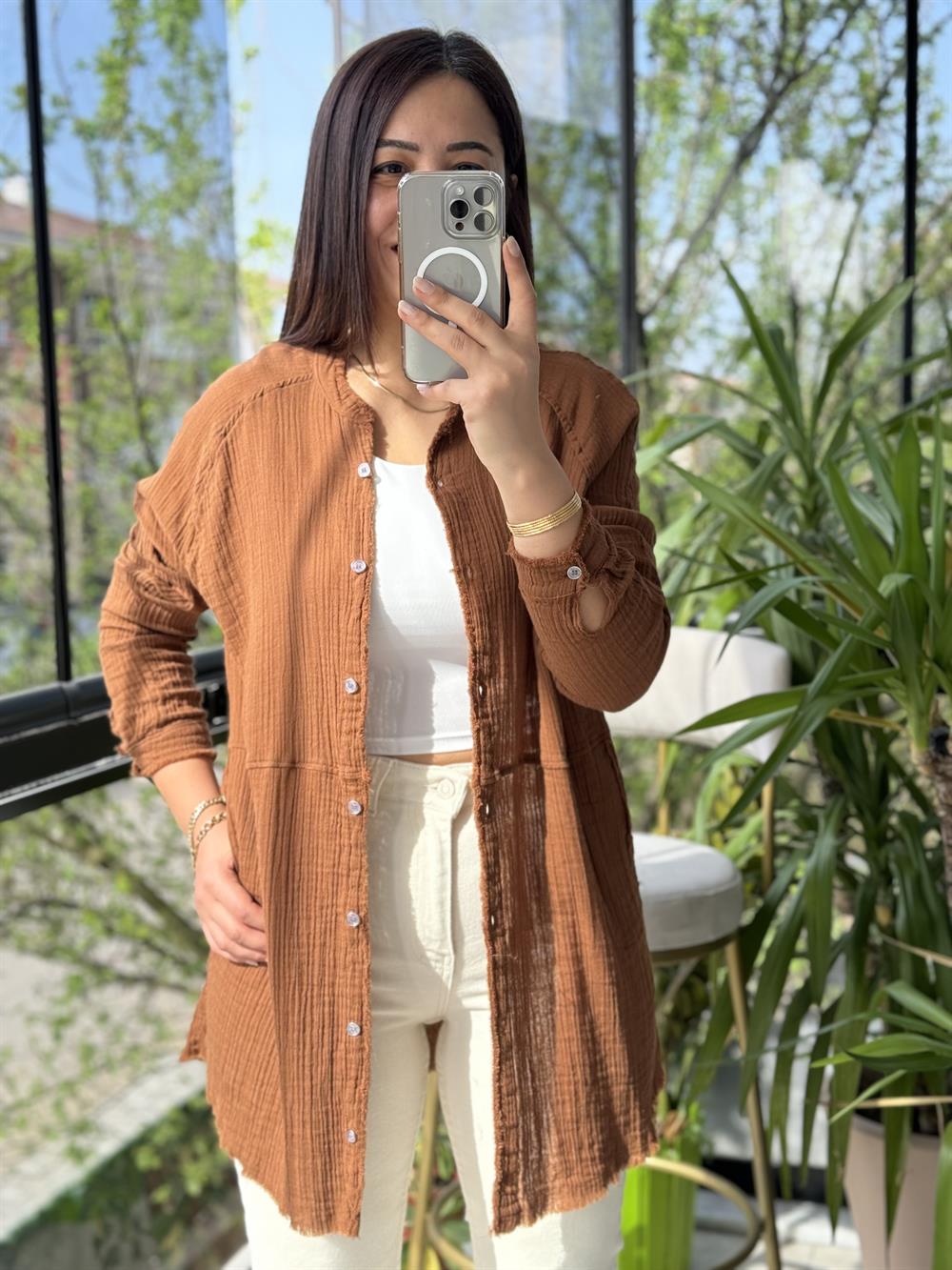 Natural Hırka Gömlek Kahve