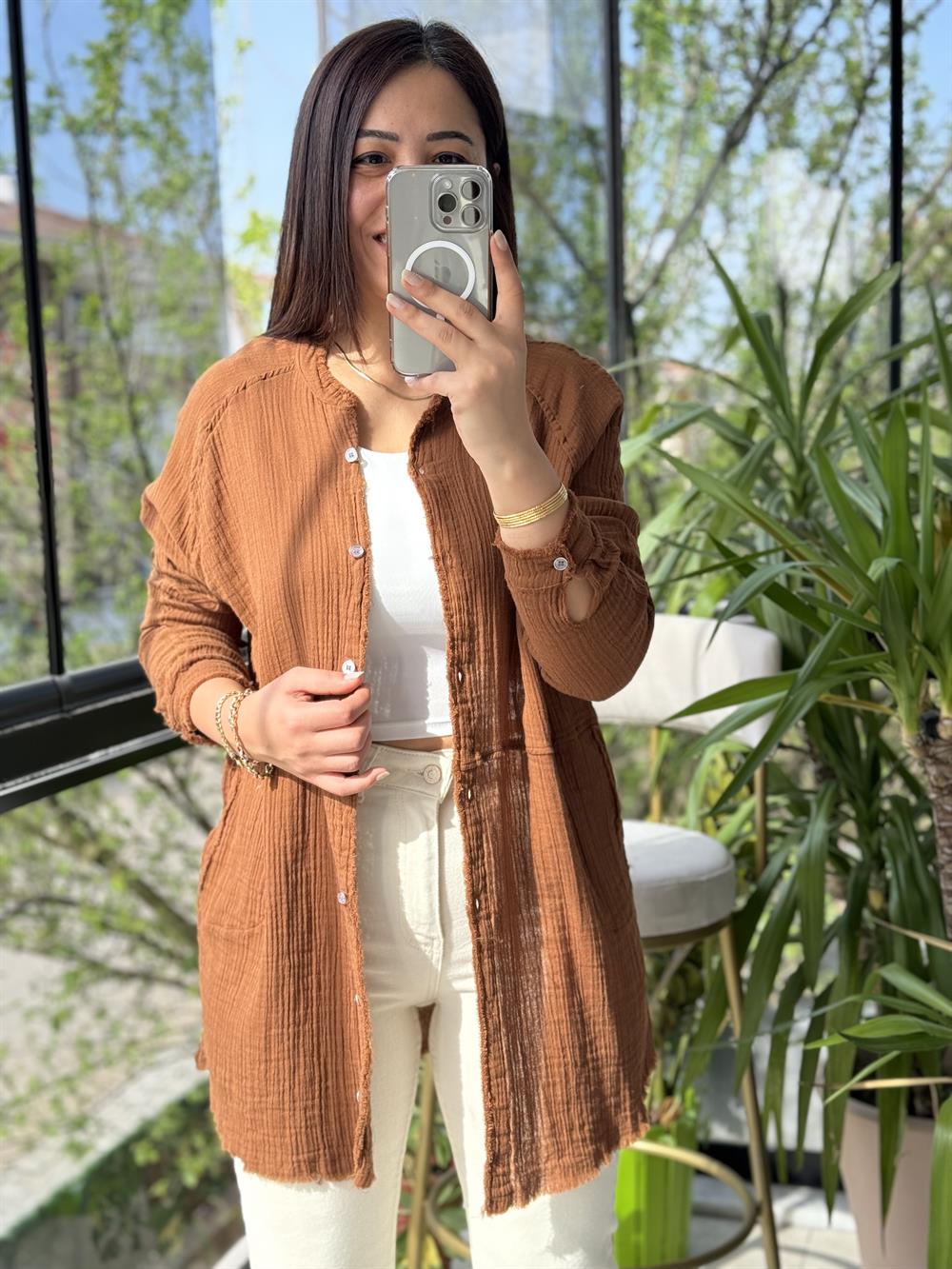 Natural Hırka Gömlek Kahve