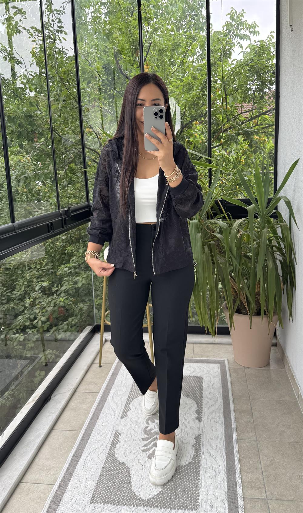 Natural Kapşonlu Ceket Siyah