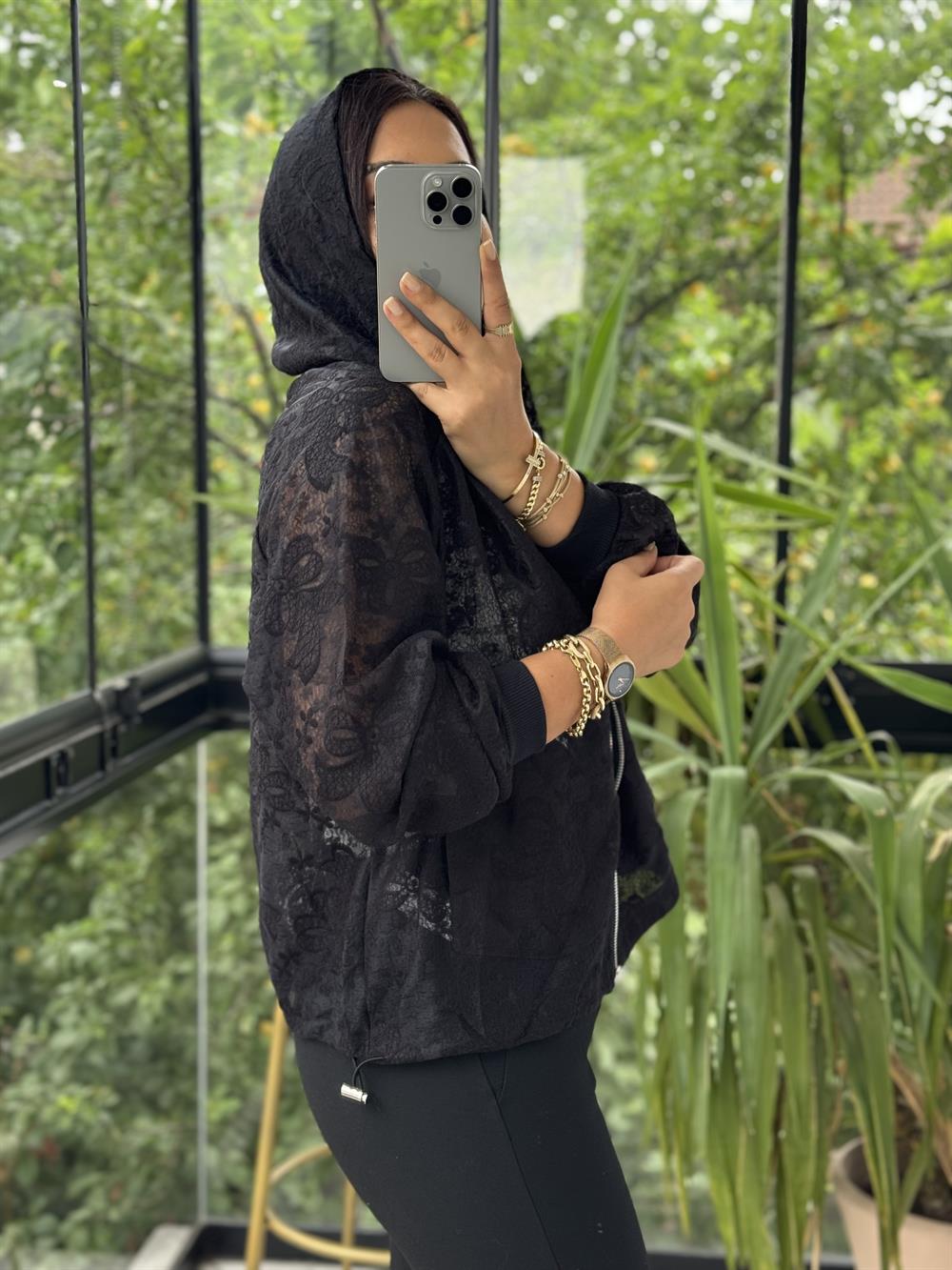 Natural Kapşonlu Ceket Siyah