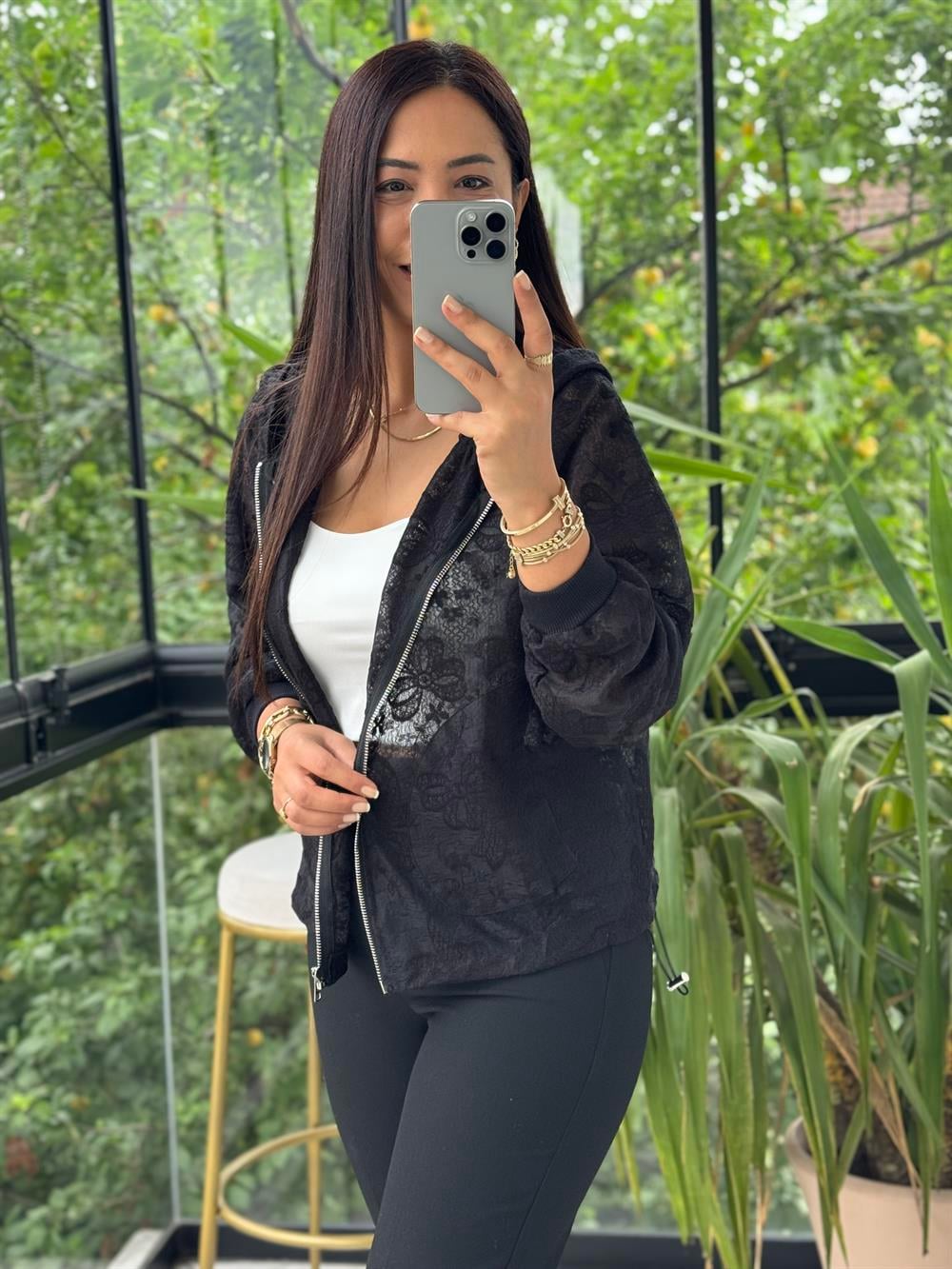 Natural Kapşonlu Ceket Siyah