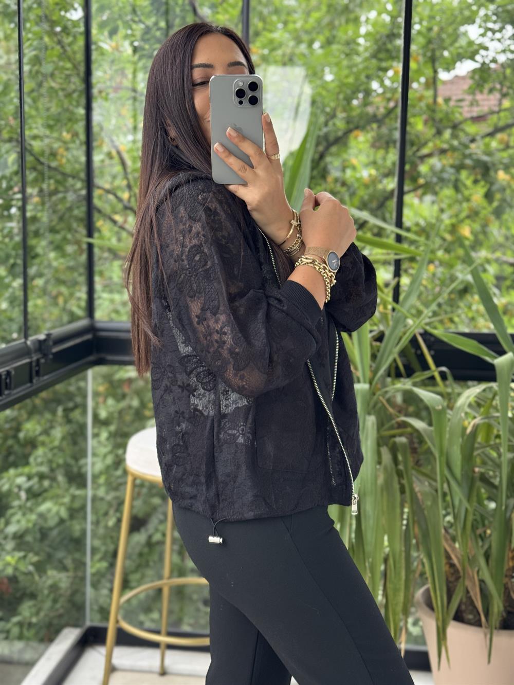 Natural Kapşonlu Ceket Siyah