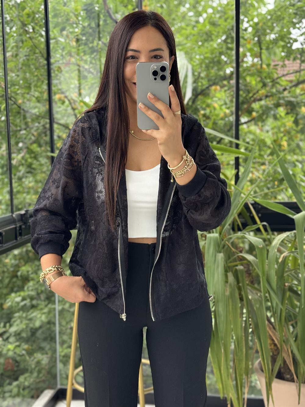 Natural Kapşonlu Ceket Siyah