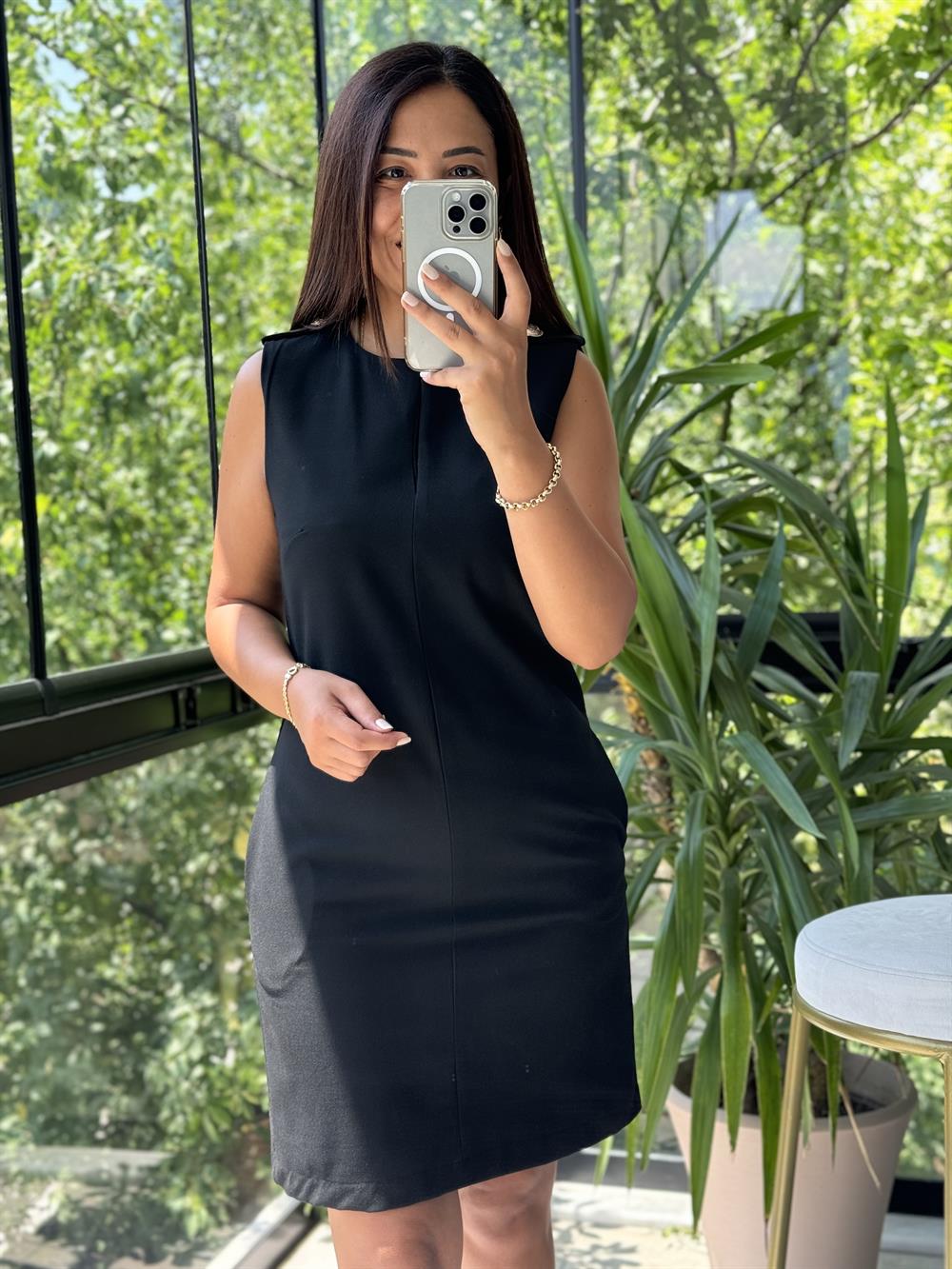 Omuz Düğmeli Apoletli Elbise Siyah