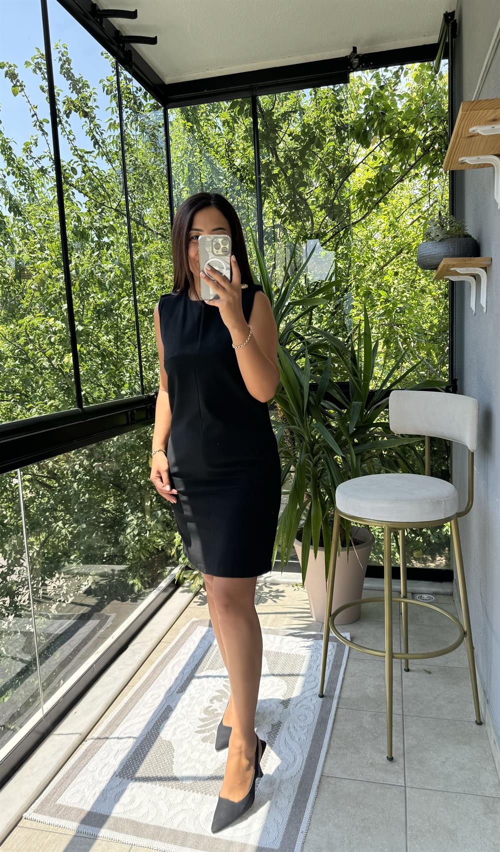 Omuz Düğmeli Apoletli Elbise Siyah